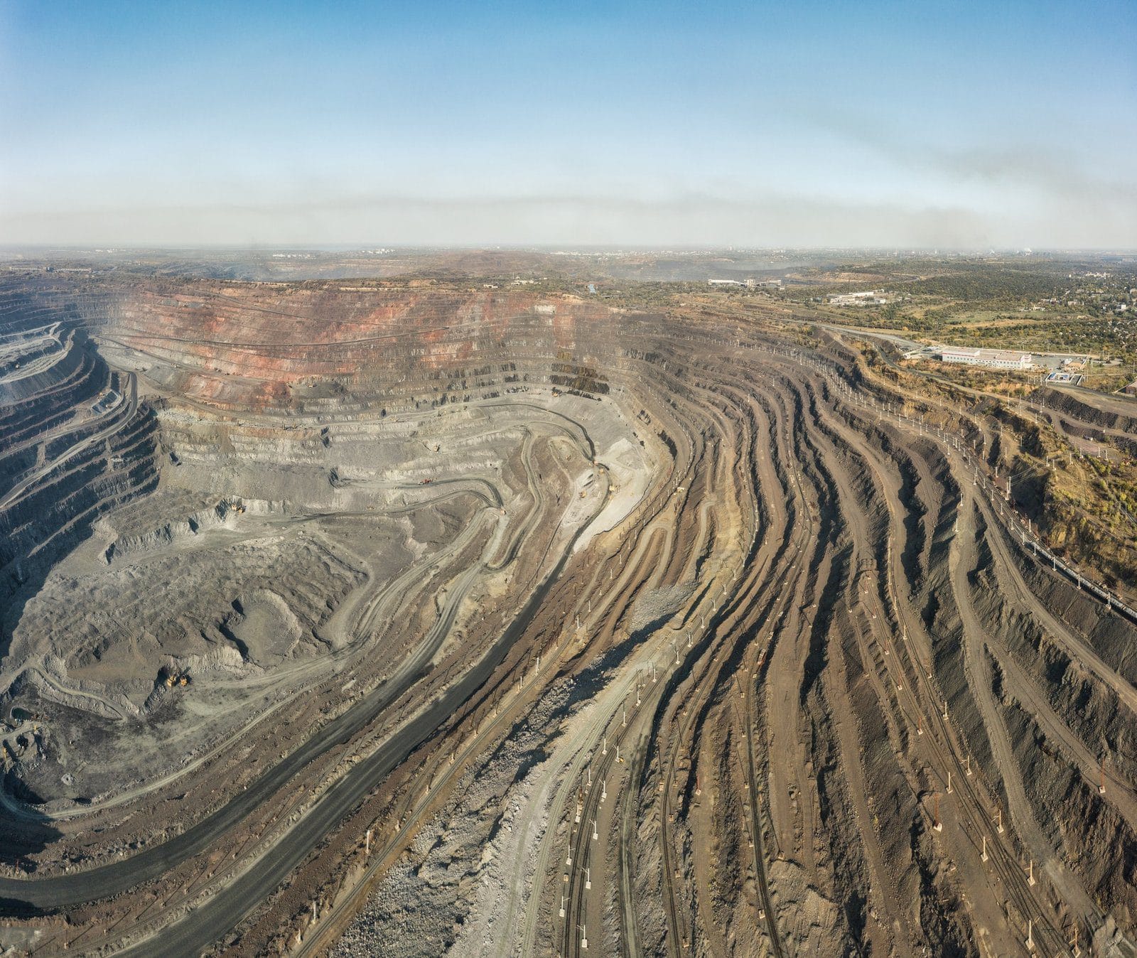 Aerial view of southern mining factory, mine quarry in Ukraine
