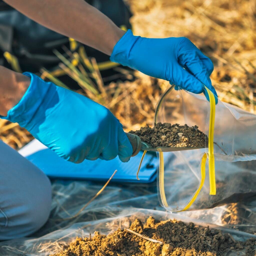 Soil Testing. Agronomy Inspector Taking Soil Sample