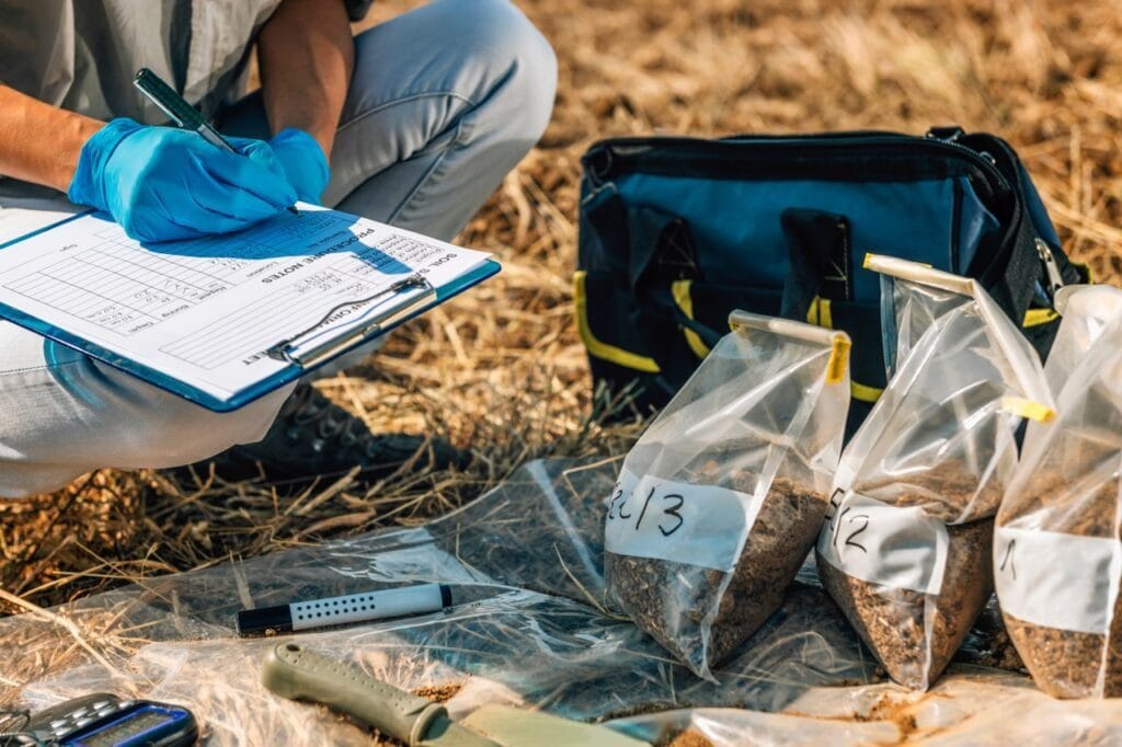 surveyor testing soil samples