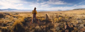 a surveyor measuring land boundaries in a rural utah landscape, showcasing the process of splitting and selling a lot.
