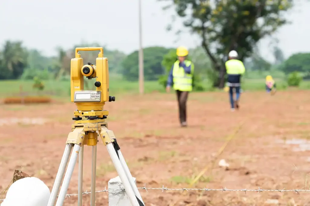 What Engineering Services Are Needed for a Residential Land Development Project? 1 A team of survey engineers working with a theodolite at a commercial building construction site.