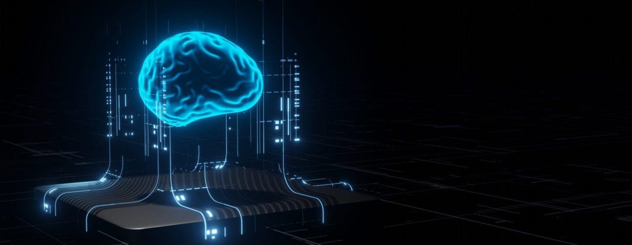 3D Rendering of Artificial Intelligence hardware concept. Glowin