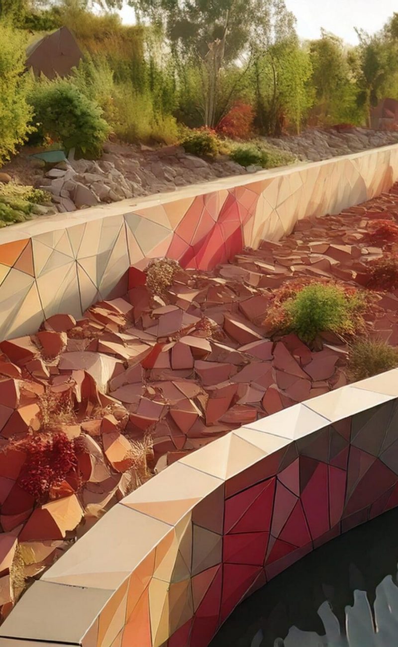 Firefly A geometric 3D rendering of a stylized failed retaining wall with low polygonal count and vi (1)