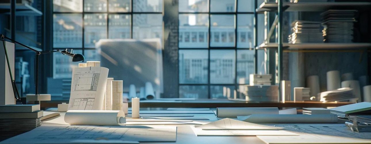a sleek, modern office space filled with blueprints and structural models, illuminated by natural light streaming through large windows, embodies the essence of innovative local structural engineering services.