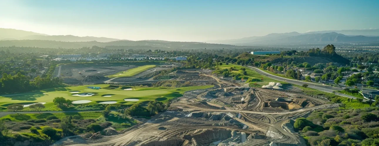 a-a-sweeping-aerial-view-of-4f686778-5d72-430e-a12c-78b355d1a188.webp a sweeping aerial view of a diverse landscape undergoing an environmental site assessment, showcasing vibrant green fields juxtaposed with areas of construction and urban development under a clear blue sky.