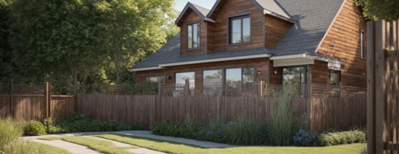 a detailed property survey map prominently displayed on a vibrant green lawn, with a freshly installed wooden fence standing tall in the background under bright blue skies, emphasizing the importance of precision in fence installation.