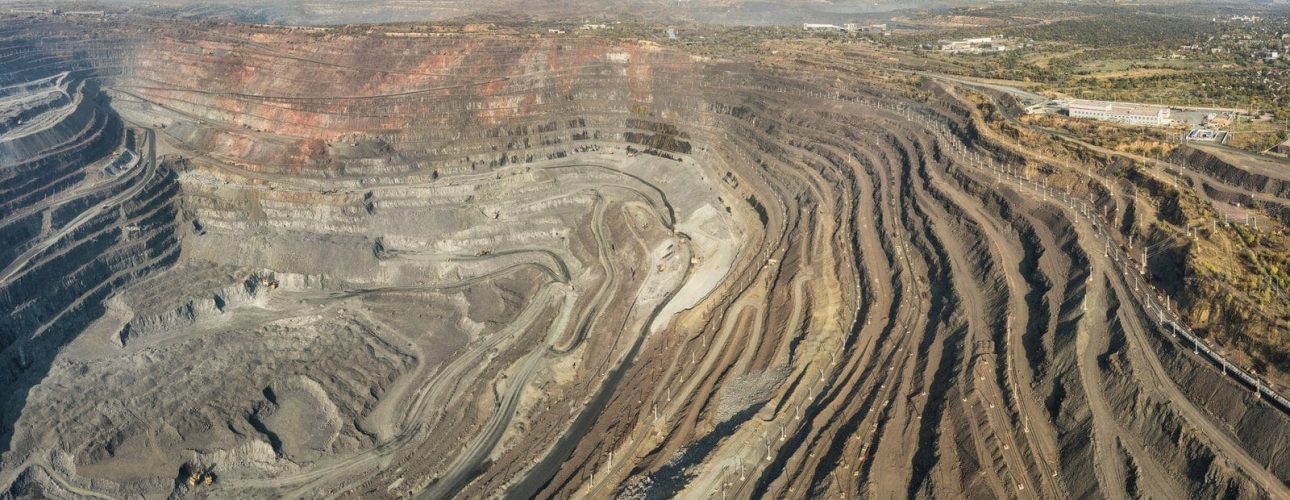 Aerial view of southern mining factory, mine quarry in Ukraine